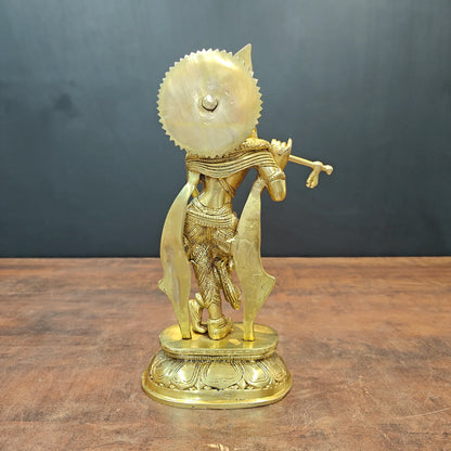 Brassaura® Brass Lord Krishna Playing Flute Statue | Traditional Standing Krishna Murti | Elegant Brass Sculpture for Home Temple, Décor & Spiritual Spaces | 11.5 Inches | 2.7 Kg