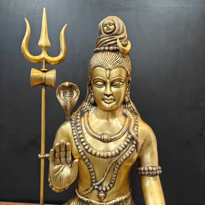 Brassaura® Brass Meditating Lord Shiva Statue | Traditional Shiva Murti with Trishul | Sacred Brass Sculpture for Home Temple, Spiritual Décor & Meditation Spaces | 34 Inches | 35 Kg