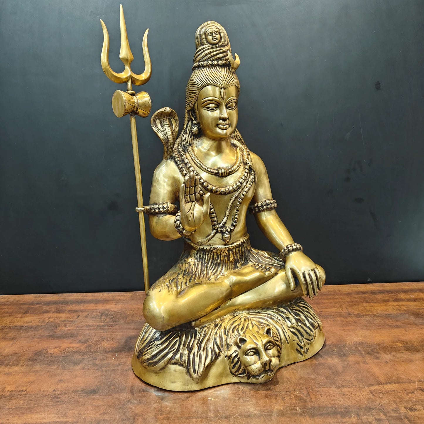 Brassaura® Brass Meditating Lord Shiva Statue | Traditional Shiva Murti with Trishul | Sacred Brass Sculpture for Home Temple, Spiritual Décor & Meditation Spaces | 34 Inches | 35 Kg