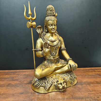 Brassaura® Brass Meditating Lord Shiva Statue | Traditional Shiva Murti with Trishul | Sacred Brass Sculpture for Home Temple, Spiritual Décor & Meditation Spaces | 34 Inches | 35 Kg