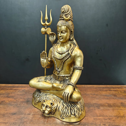 Brassaura® Brass Meditating Lord Shiva Statue | Traditional Shiva Murti with Trishul | Sacred Brass Sculpture for Home Temple, Spiritual Décor & Meditation Spaces | 34 Inches | 35 Kg