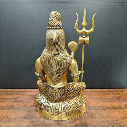 Brassaura® Brass Meditating Lord Shiva Statue | Traditional Shiva Murti with Trishul | Sacred Brass Sculpture for Home Temple, Spiritual Décor & Meditation Spaces | 34 Inches | 35 Kg