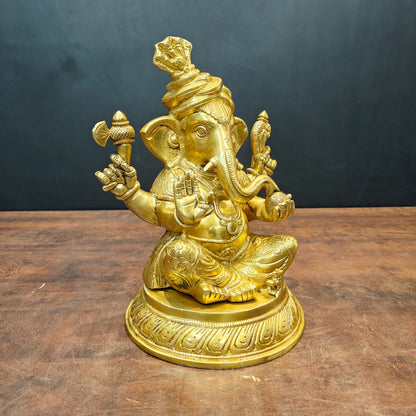 Brassaura® Brass Sitting Lord Ganesha Statue | Ganpati Bappa Idol for Home Temple, Pooja Room & Spiritual Décor | Handcrafted Brass Murti | 11 Inches | 7 Kg