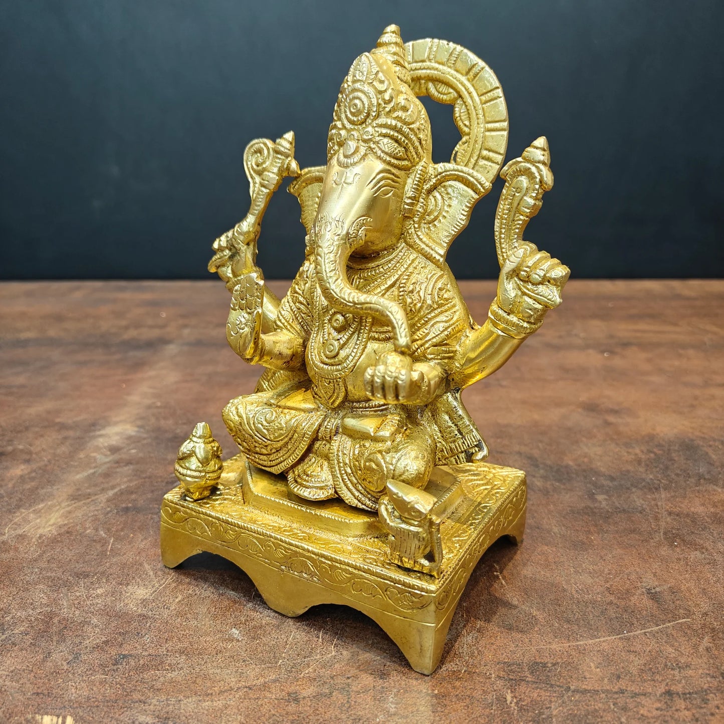 Brassaura® Brass Seated Lord Ganesha Statue | Ganpati Bappa Murti for Home Temple, Pooja Room & Spiritual Décor | Handcrafted Brass Idol | 7 Inches | 2.2 Kg