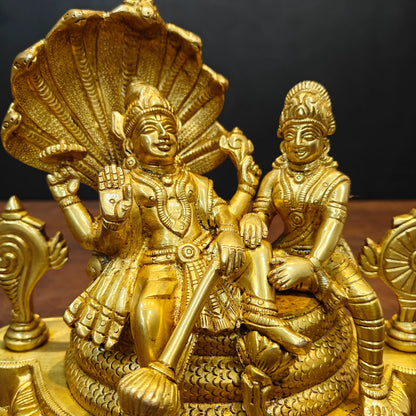 Brassaura® Brass Lakshmi Narayan Statue | Lord Vishnu & Goddess Lakshmi on Sheshnag | Divine Brass Idol for Home Temple & Décor | 8 Inches | 4.8 Kg