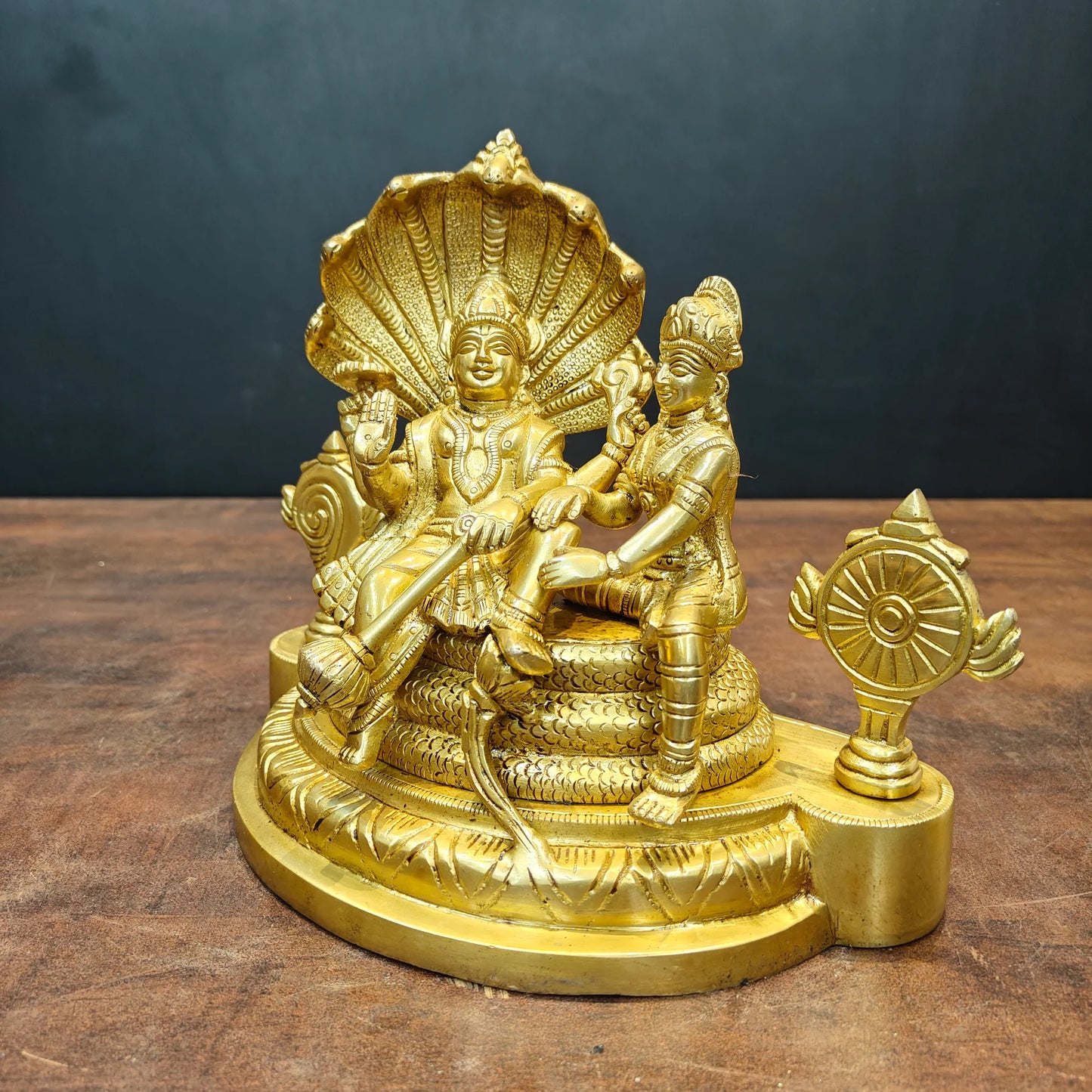 Brassaura® Brass Lakshmi Narayan Statue | Lord Vishnu & Goddess Lakshmi on Sheshnag | Divine Brass Idol for Home Temple & Décor | 8 Inches | 4.8 Kg
