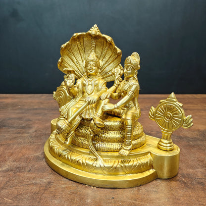 Brassaura® Brass Lakshmi Narayan Statue | Lord Vishnu & Goddess Lakshmi on Sheshnag | Divine Brass Idol for Home Temple & Décor | 8 Inches | 4.8 Kg