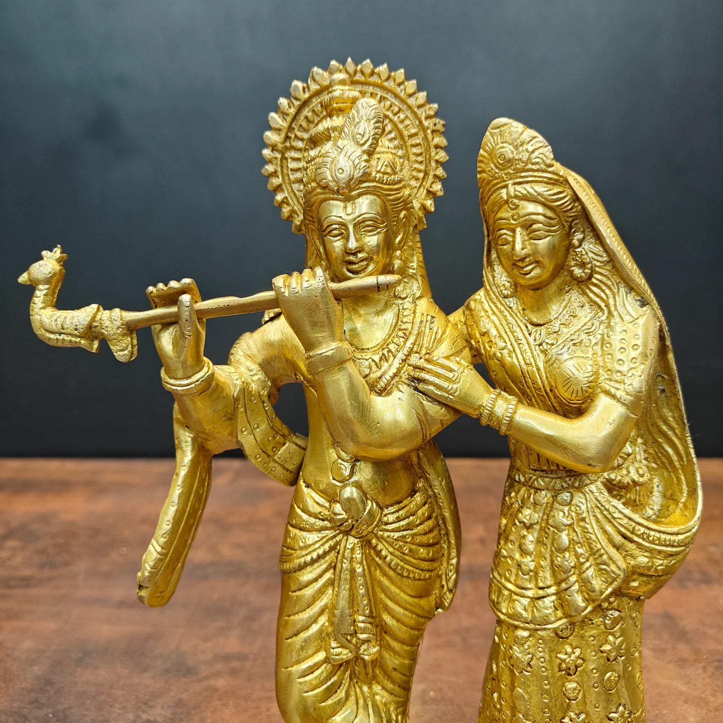 Brassaura® Brass Radha Krishna Statue | Lord Krishna Playing Flute with Radha | Divine Brass Idol for Home Temple & Spiritual Décor | 10 Inches | 4 Kg