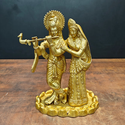 Brassaura® Brass Radha Krishna Statue | Lord Krishna Playing Flute with Radha | Divine Brass Idol for Home Temple & Spiritual Décor | 10 Inches | 4 Kg