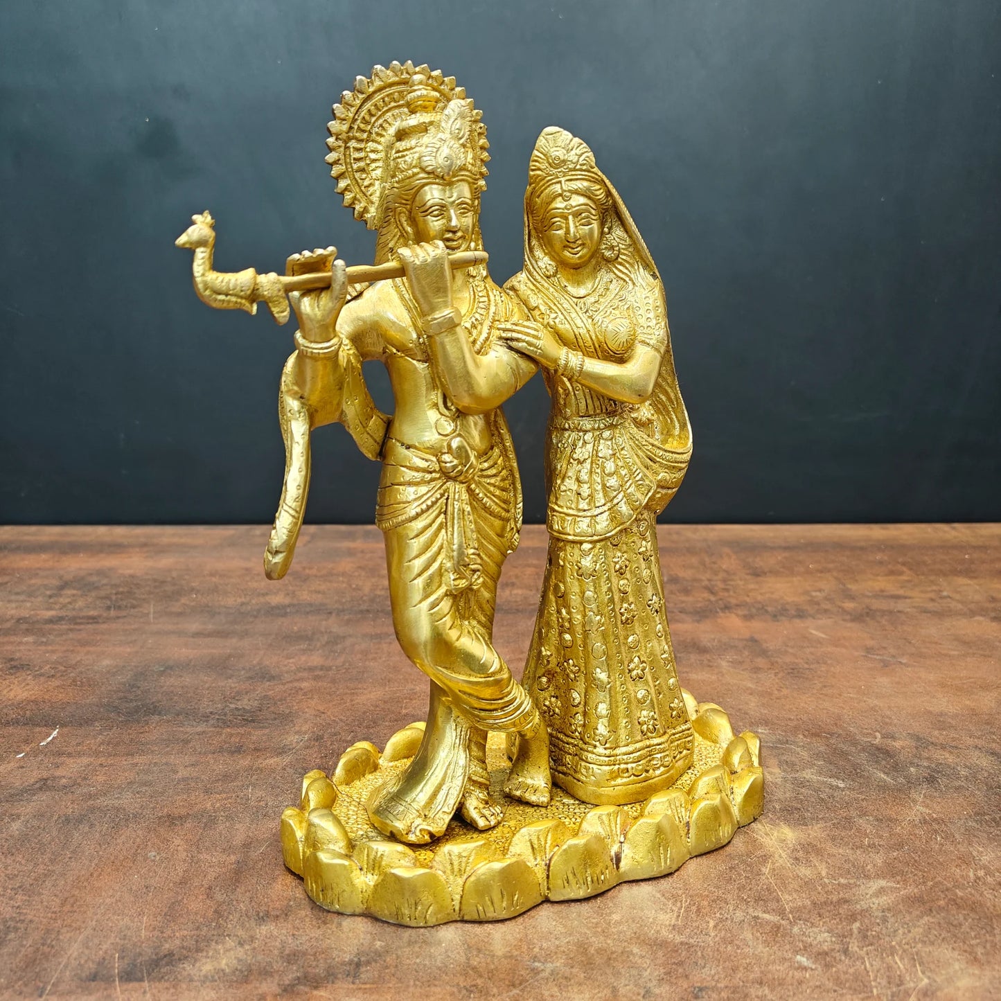 Brassaura® Brass Radha Krishna Statue | Lord Krishna Playing Flute with Radha | Divine Brass Idol for Home Temple & Spiritual Décor | 10 Inches | 4 Kg