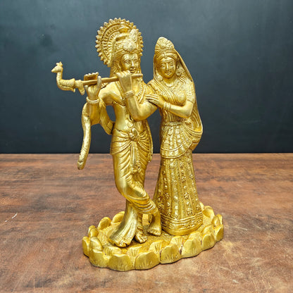 Brassaura® Brass Radha Krishna Statue | Lord Krishna Playing Flute with Radha | Divine Brass Idol for Home Temple & Spiritual Décor | 10 Inches | 4 Kg