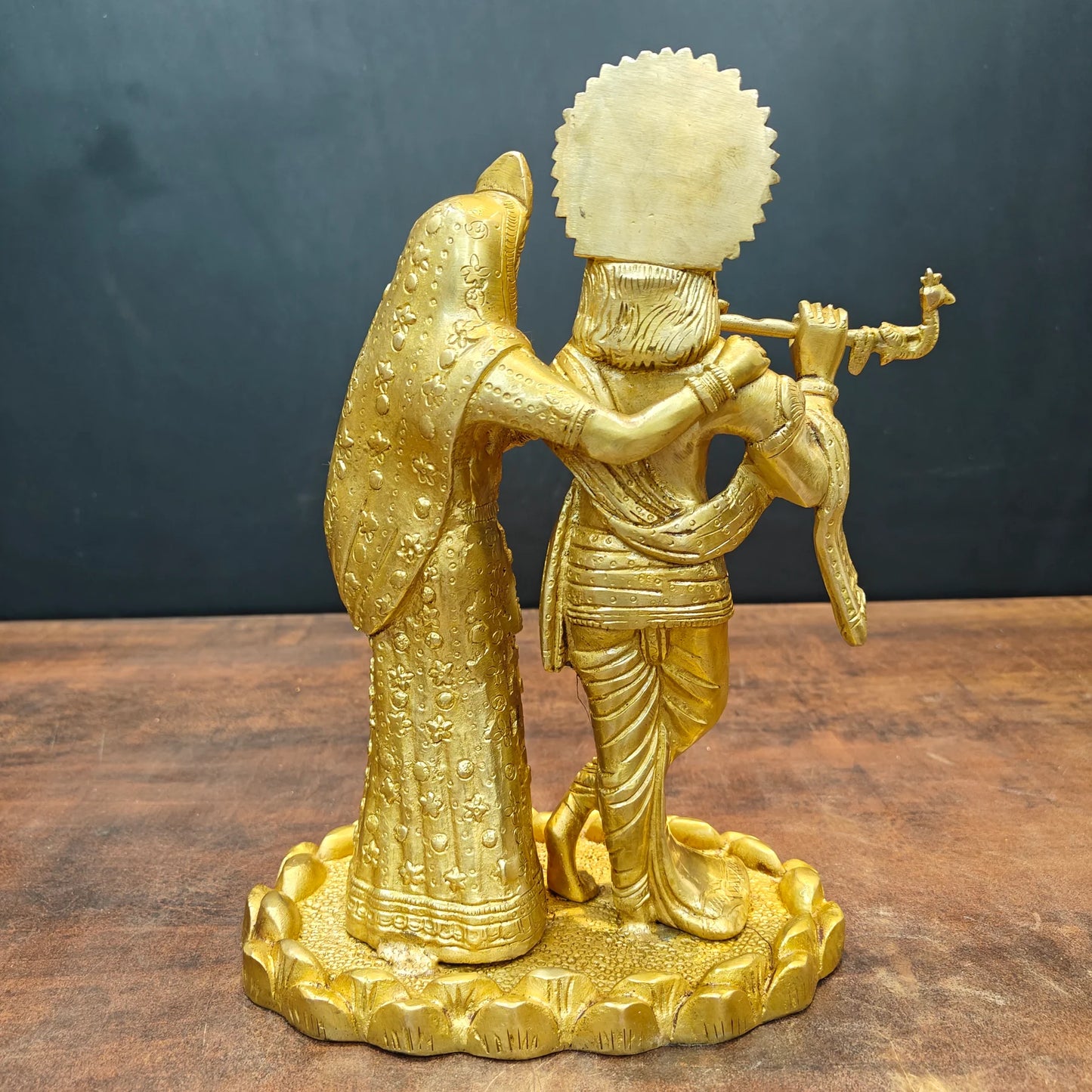 Brassaura® Brass Radha Krishna Statue | Lord Krishna Playing Flute with Radha | Divine Brass Idol for Home Temple & Spiritual Décor | 10 Inches | 4 Kg