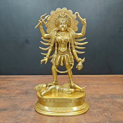 ब्रासोरा® वृंदावन वेणुगोपाल कृष्ण पीतल की प्रतिमा मोर के साथ | एंटीक नीला और सुनहरा रंग | ऊँचाई 20 इंच