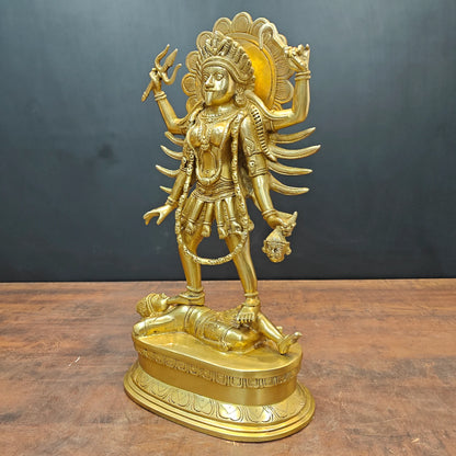 ब्रासोरा® वृंदावन वेणुगोपाल कृष्ण पीतल की प्रतिमा मोर के साथ | एंटीक नीला और सुनहरा रंग | ऊँचाई 20 इंच