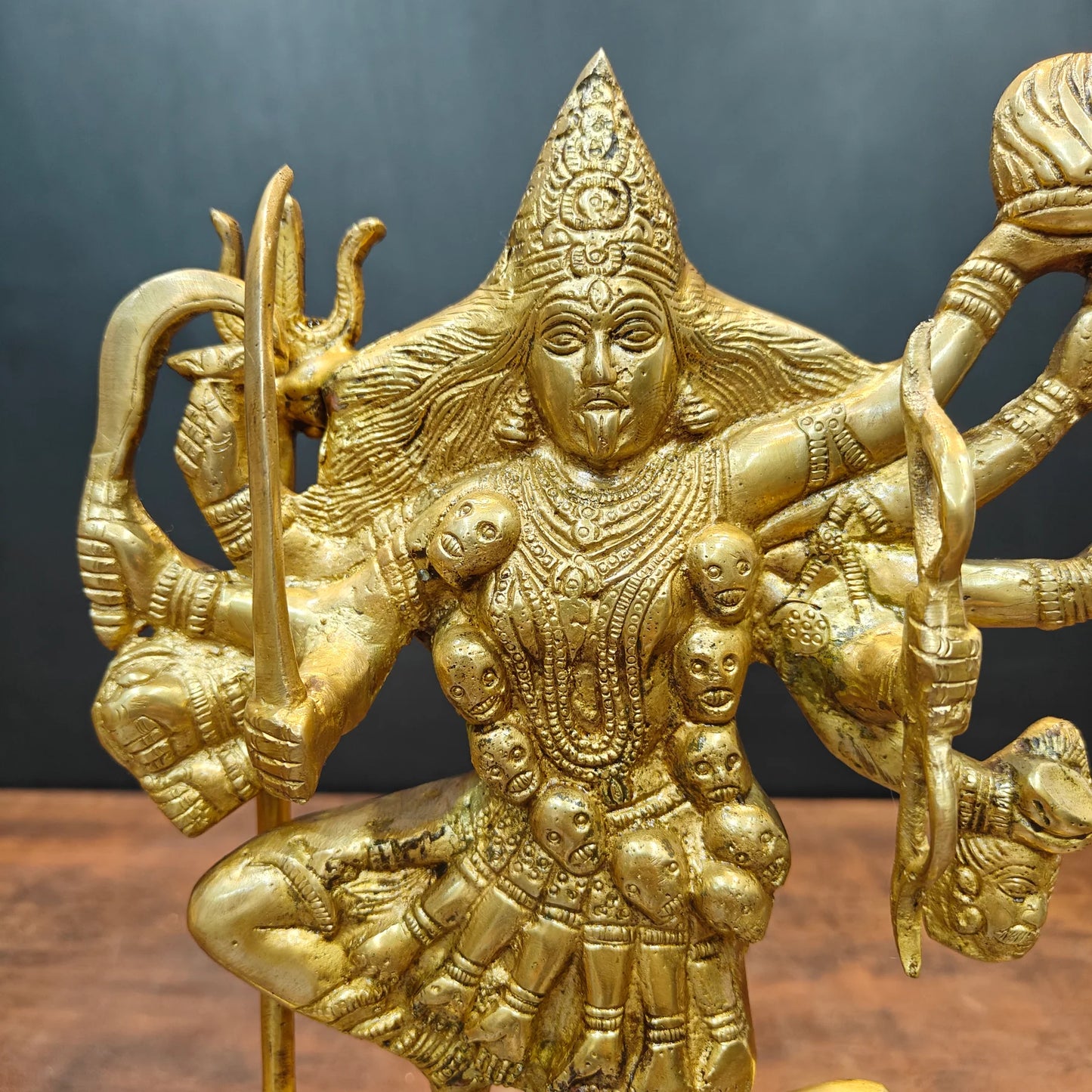 Brassaura® Brass Goddess Kali Statue | Traditional Maa Kali Murti Standing on Lord Shiva | Sacred Brass Sculpture for Home Temple, Spiritual Décor & Devotional Spaces | 12 Inches | 5 Kg