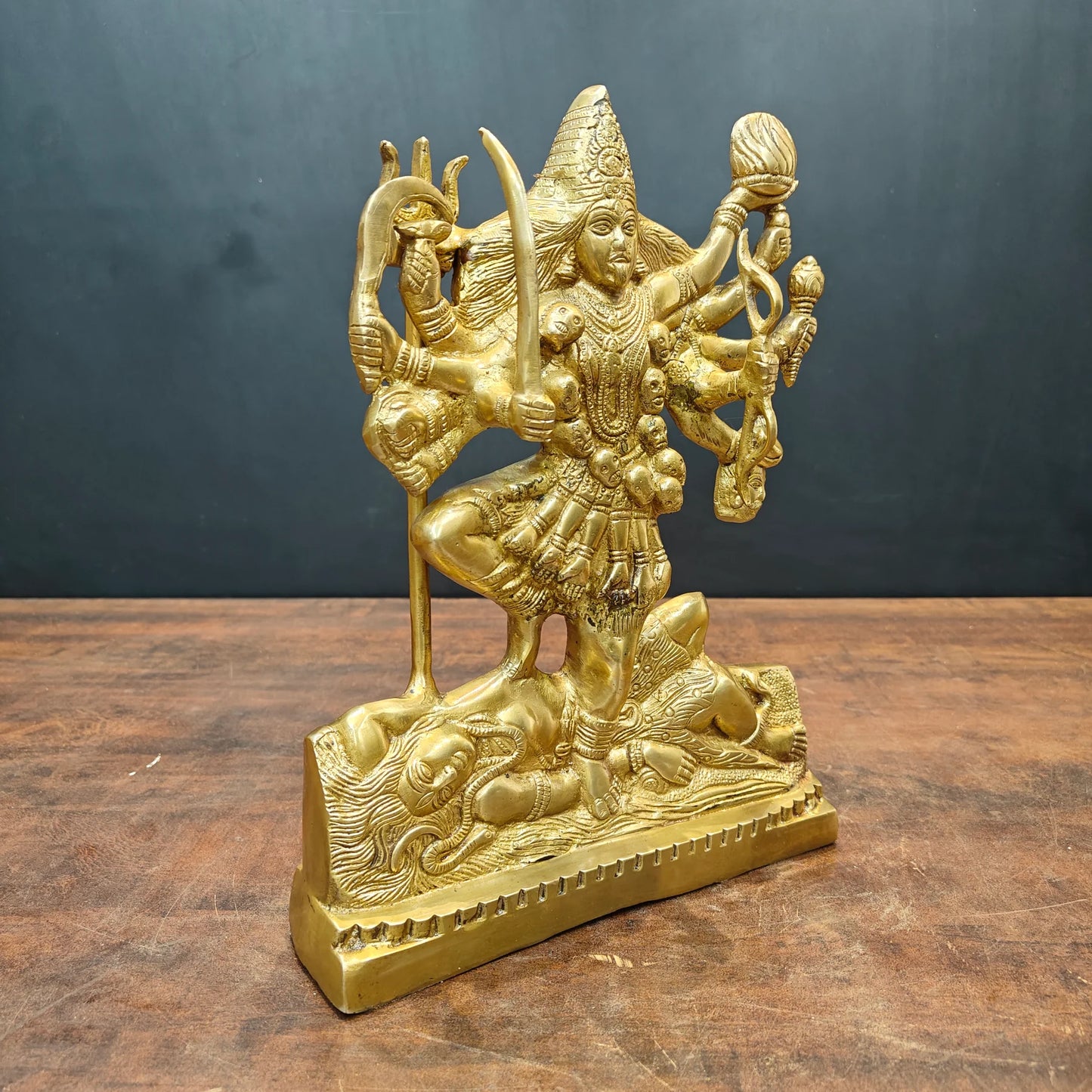 Brassaura® Brass Goddess Kali Statue | Traditional Maa Kali Murti Standing on Lord Shiva | Sacred Brass Sculpture for Home Temple, Spiritual Décor & Devotional Spaces | 12 Inches | 5 Kg