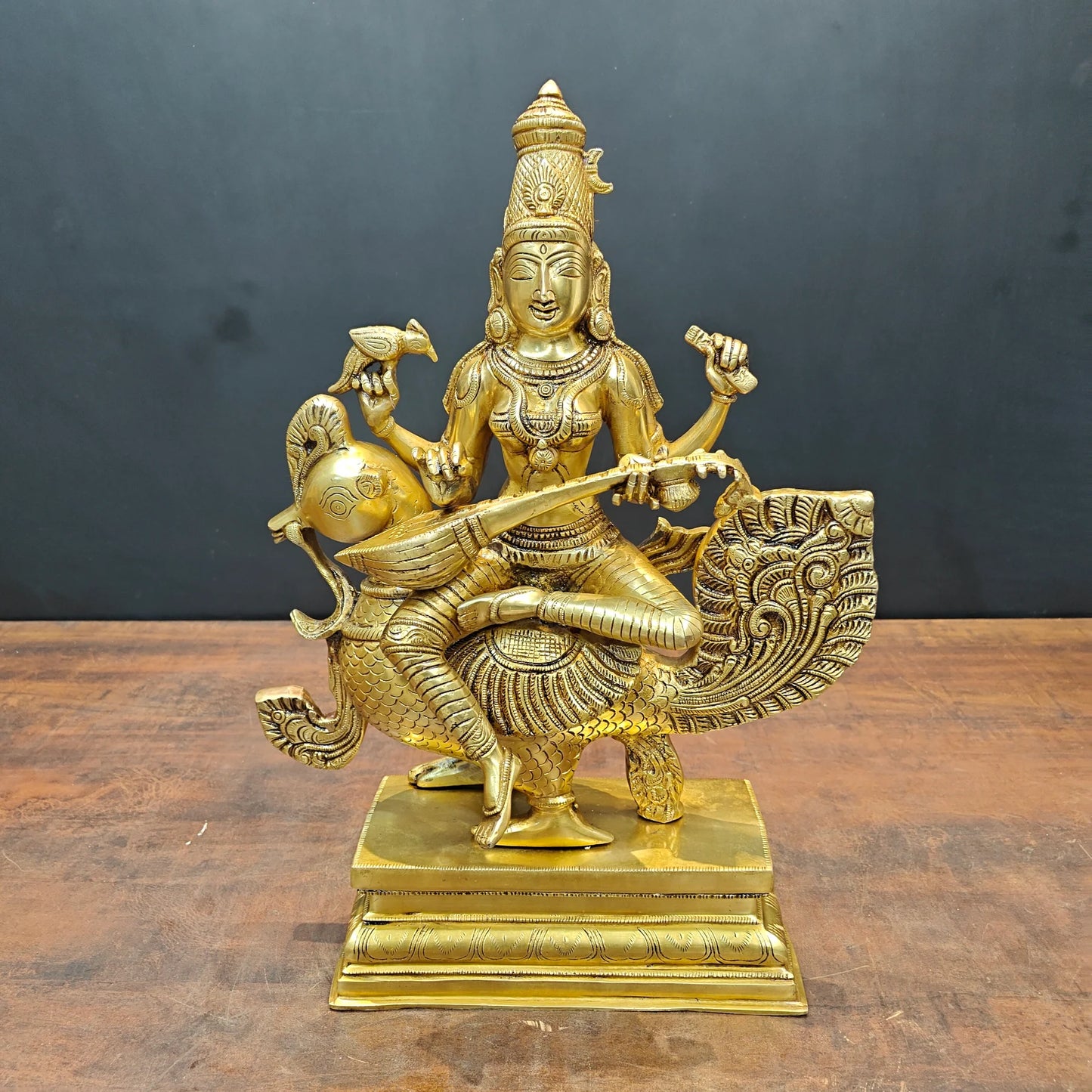 Brassaura® Brass Goddess Saraswati Statue on Swan | Maa Saraswati Idol for Home Temple, Study Room & Spiritual Décor | Handcrafted Brass Murti | 19 Inches | 15 Kg