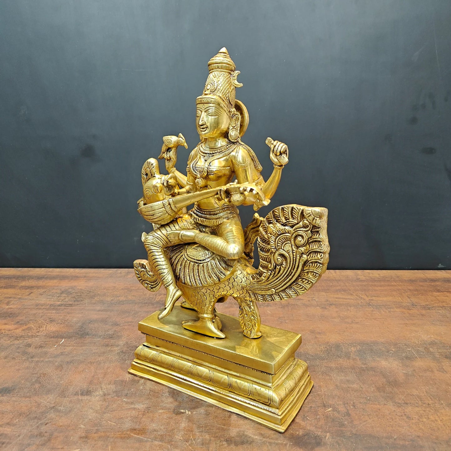 Brassaura® Brass Goddess Saraswati Statue on Swan | Maa Saraswati Idol for Home Temple, Study Room & Spiritual Décor | Handcrafted Brass Murti | 19 Inches | 15 Kg