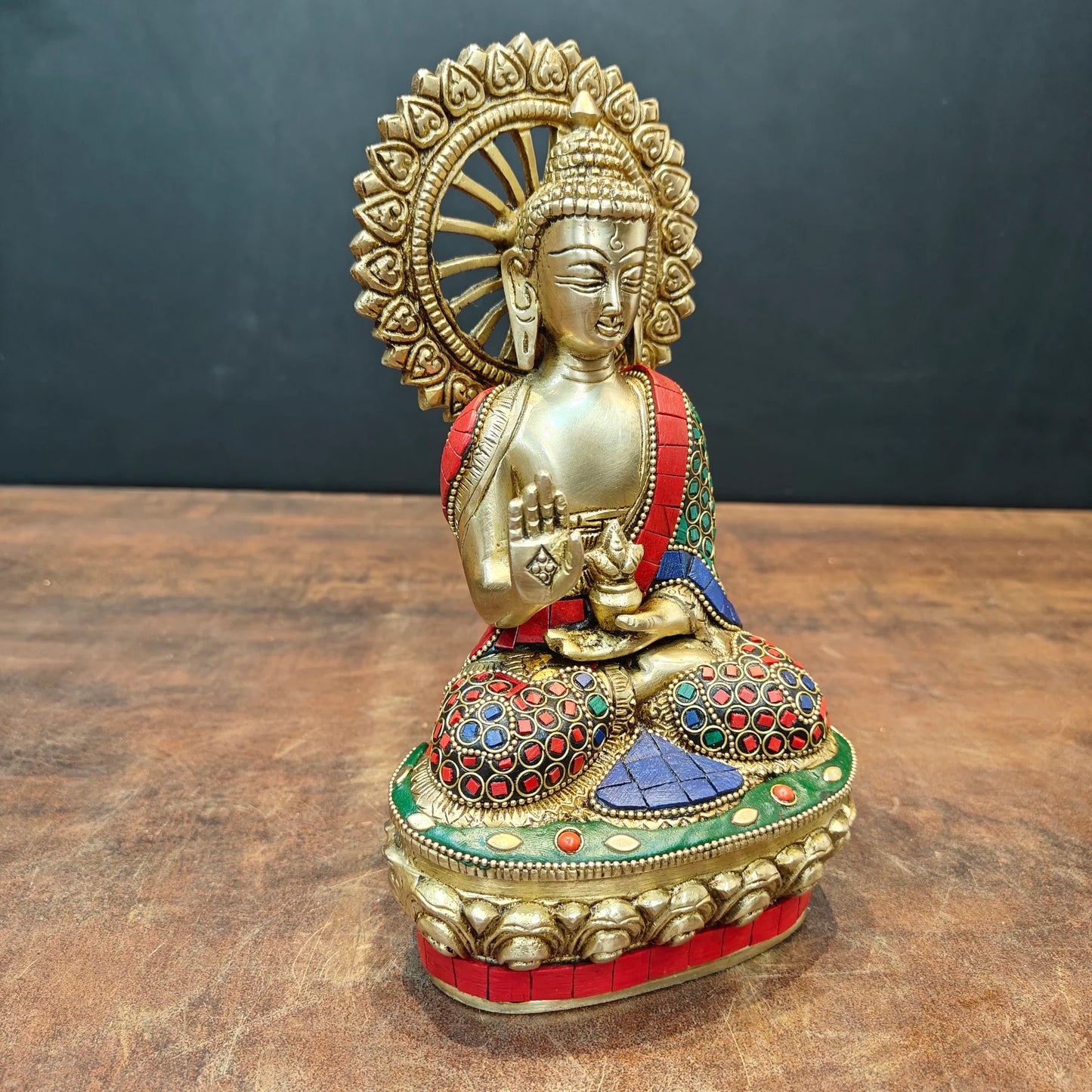 ब्रासोरा® वृंदावन वेणुगोपाल कृष्ण पीतल की प्रतिमा मोर के साथ | एंटीक नीला और सुनहरा रंग | ऊँचाई 20 इंच