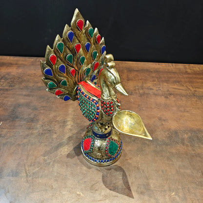 Brassaura® Brass Peacock Diya | Handcrafted Decorative Peacock Oil Lamp | Traditional Brass Deepak for Pooja, Festivals & Home Décor | 12 Inches | 3.6 Kg