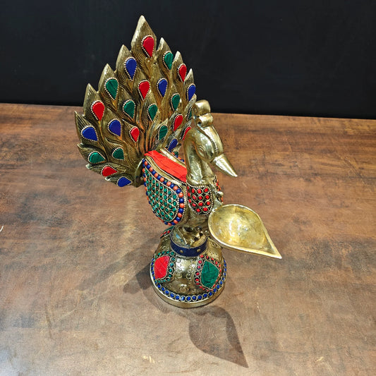 Brassaura® Brass Peacock Diya | Handcrafted Decorative Peacock Oil Lamp | Traditional Brass Deepak for Pooja, Festivals & Home Décor | 12 Inches | 3.6 Kg