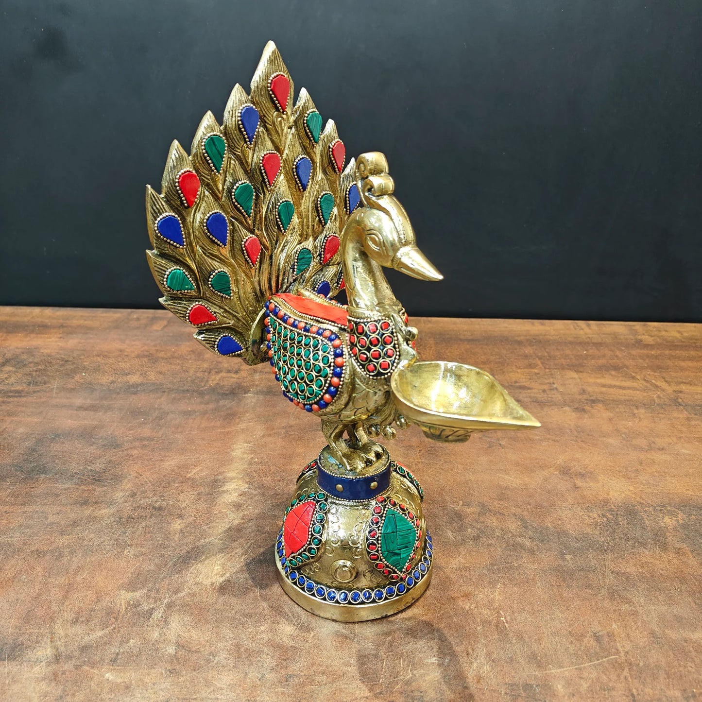 Brassaura® Brass Peacock Diya | Handcrafted Decorative Peacock Oil Lamp | Traditional Brass Deepak for Pooja, Festivals & Home Décor | 12 Inches | 3.6 Kg