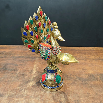 Brassaura® Brass Peacock Diya | Handcrafted Decorative Peacock Oil Lamp | Traditional Brass Deepak for Pooja, Festivals & Home Décor | 12 Inches | 3.6 Kg