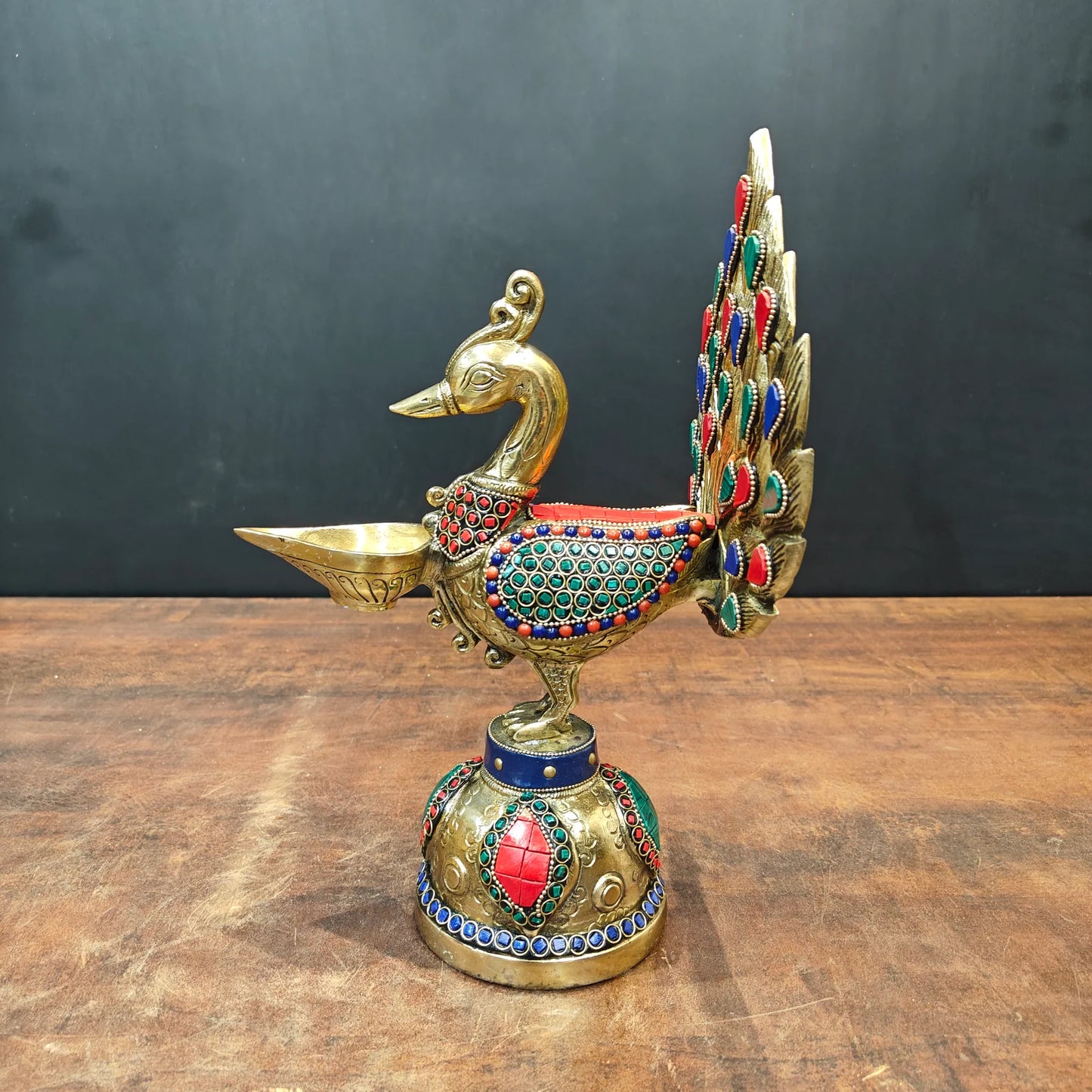 Brassaura® Brass Peacock Diya | Handcrafted Decorative Peacock Oil Lamp | Traditional Brass Deepak for Pooja, Festivals & Home Décor | 12 Inches | 3.6 Kg
