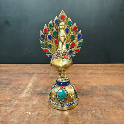 Brassaura® Brass Peacock Diya | Handcrafted Decorative Peacock Oil Lamp | Traditional Brass Deepak for Pooja, Festivals & Home Décor | 12 Inches | 3.6 Kg