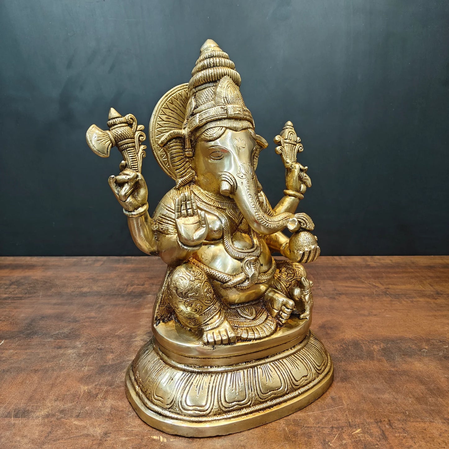 Brassaura® Brass Lord Ganesha Statue | Seated Ganpati Bappa Idol for Wisdom, Success & Prosperity | Premium Brass Sculpture for Home Temple & Spiritual Décor | 15 Inches | 13 Kg