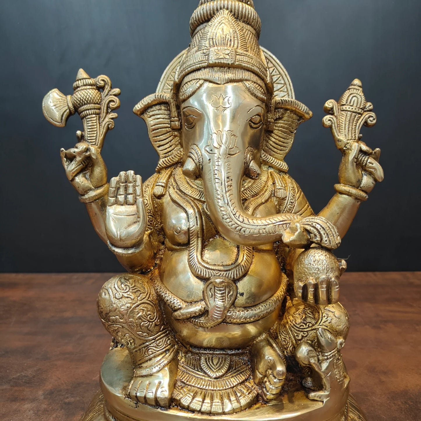 Brassaura® Brass Lord Ganesha Statue | Seated Ganpati Bappa Idol for Wisdom, Success & Prosperity | Premium Brass Sculpture for Home Temple & Spiritual Décor | 15 Inches | 13 Kg