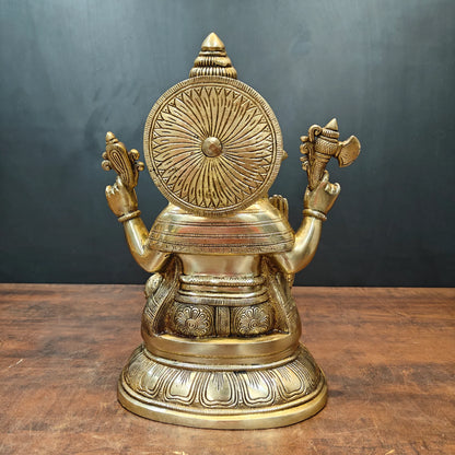 Brassaura® Brass Lord Ganesha Statue | Seated Ganpati Bappa Idol for Wisdom, Success & Prosperity | Premium Brass Sculpture for Home Temple & Spiritual Décor | 15 Inches | 13 Kg