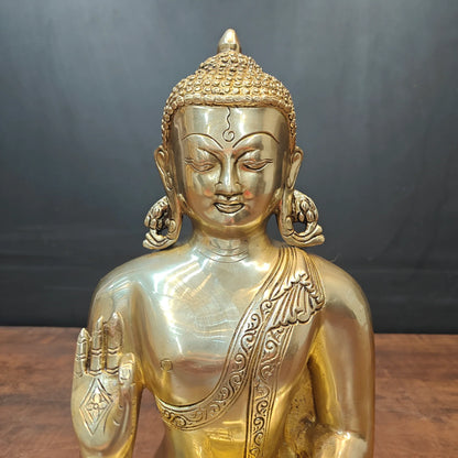 Brassaura® Brass Meditating Buddha Statue | Peaceful Buddha Idol in Abhaya Mudra | Sacred Brass Sculpture for Home Temple, Meditation & Spiritual Décor | 13 Inches | 6 Kg