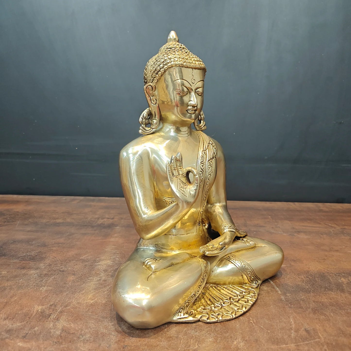 Brassaura® Brass Meditating Buddha Statue | Peaceful Buddha Idol in Abhaya Mudra | Sacred Brass Sculpture for Home Temple, Meditation & Spiritual Décor | 13 Inches | 6 Kg