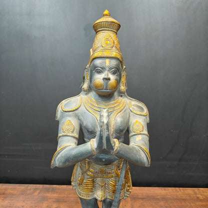 Brassaura® Brass Panchmukhi Hanuman Statue | Standing Hanuman Idol with Gada | Traditional Sacred Brass Sculpture for Home Temple, Spiritual Décor & Gifting | 23 Inches | 9 Kg