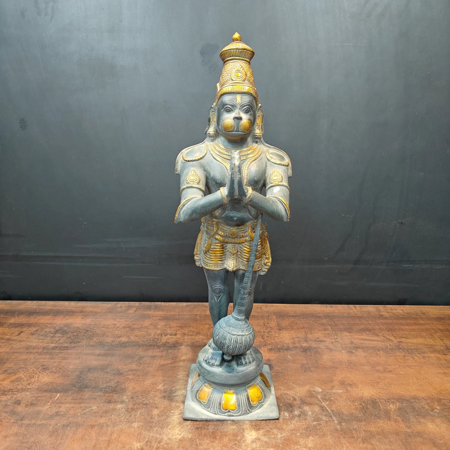 Brassaura® Brass Panchmukhi Hanuman Statue | Standing Hanuman Idol with Gada | Traditional Sacred Brass Sculpture for Home Temple, Spiritual Décor & Gifting | 23 Inches | 9 Kg