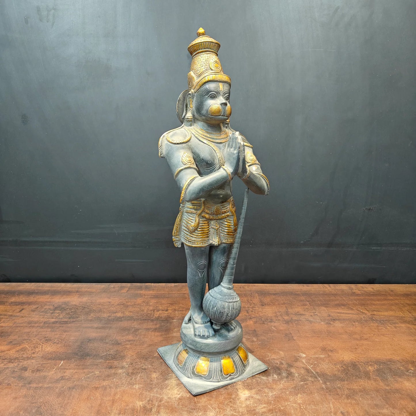 Brassaura® Brass Panchmukhi Hanuman Statue | Standing Hanuman Idol with Gada | Traditional Sacred Brass Sculpture for Home Temple, Spiritual Décor & Gifting | 23 Inches | 9 Kg