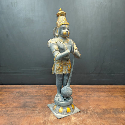 Brassaura® Brass Panchmukhi Hanuman Statue | Standing Hanuman Idol with Gada | Traditional Sacred Brass Sculpture for Home Temple, Spiritual Décor & Gifting | 23 Inches | 9 Kg