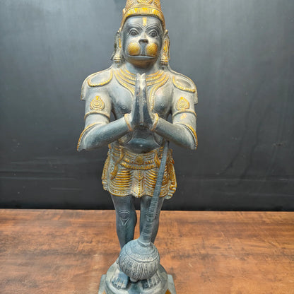 Brassaura® Brass Panchmukhi Hanuman Statue | Standing Hanuman Idol with Gada | Traditional Sacred Brass Sculpture for Home Temple, Spiritual Décor & Gifting | 23 Inches | 9 Kg