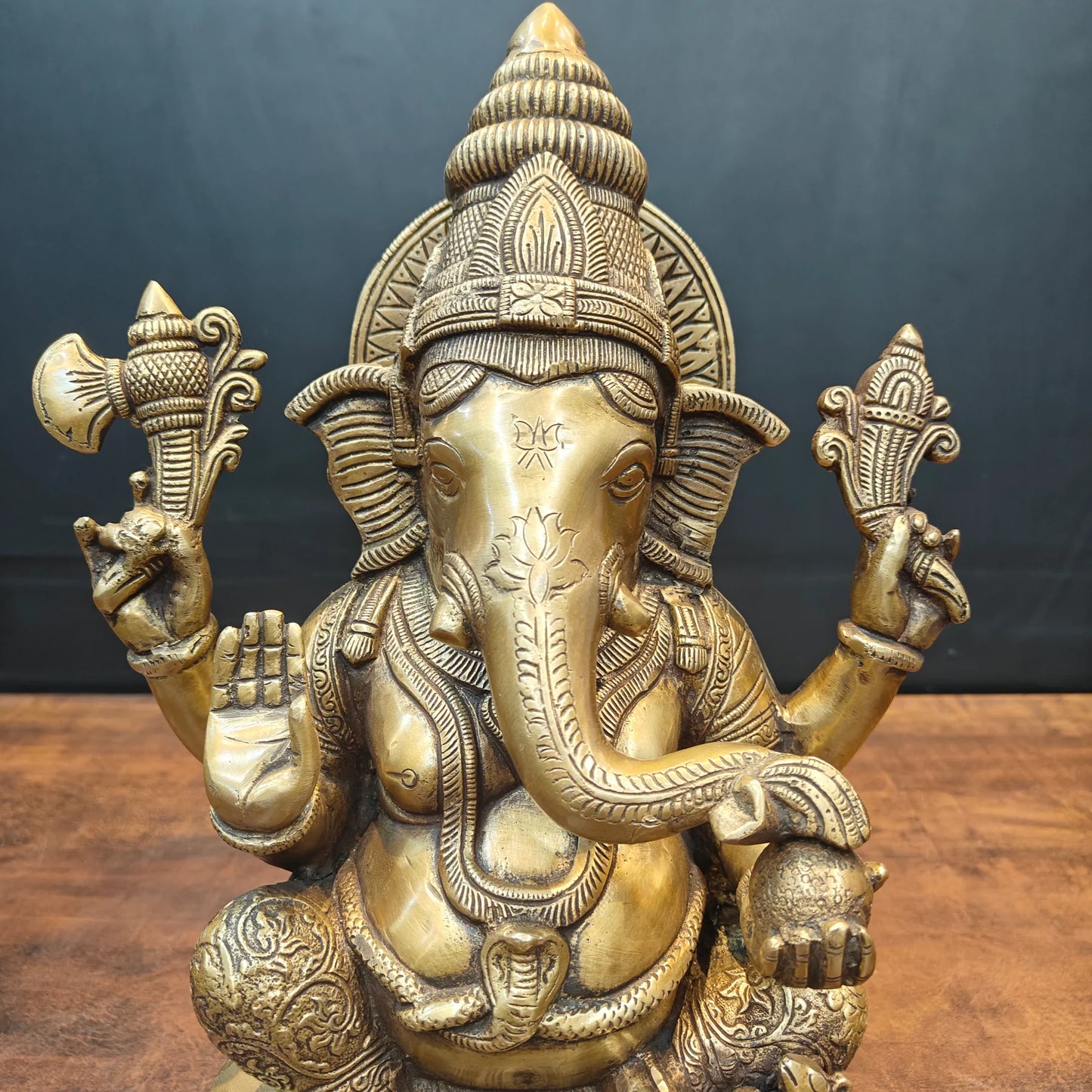Brassaura® Brass Lord Ganesha Idol | Seated Ganpati Murti with Traditional Detailing | Sacred Brass Sculpture for Home Temple, Spiritual Décor & Gifting | 15 Inches | 13 Kg