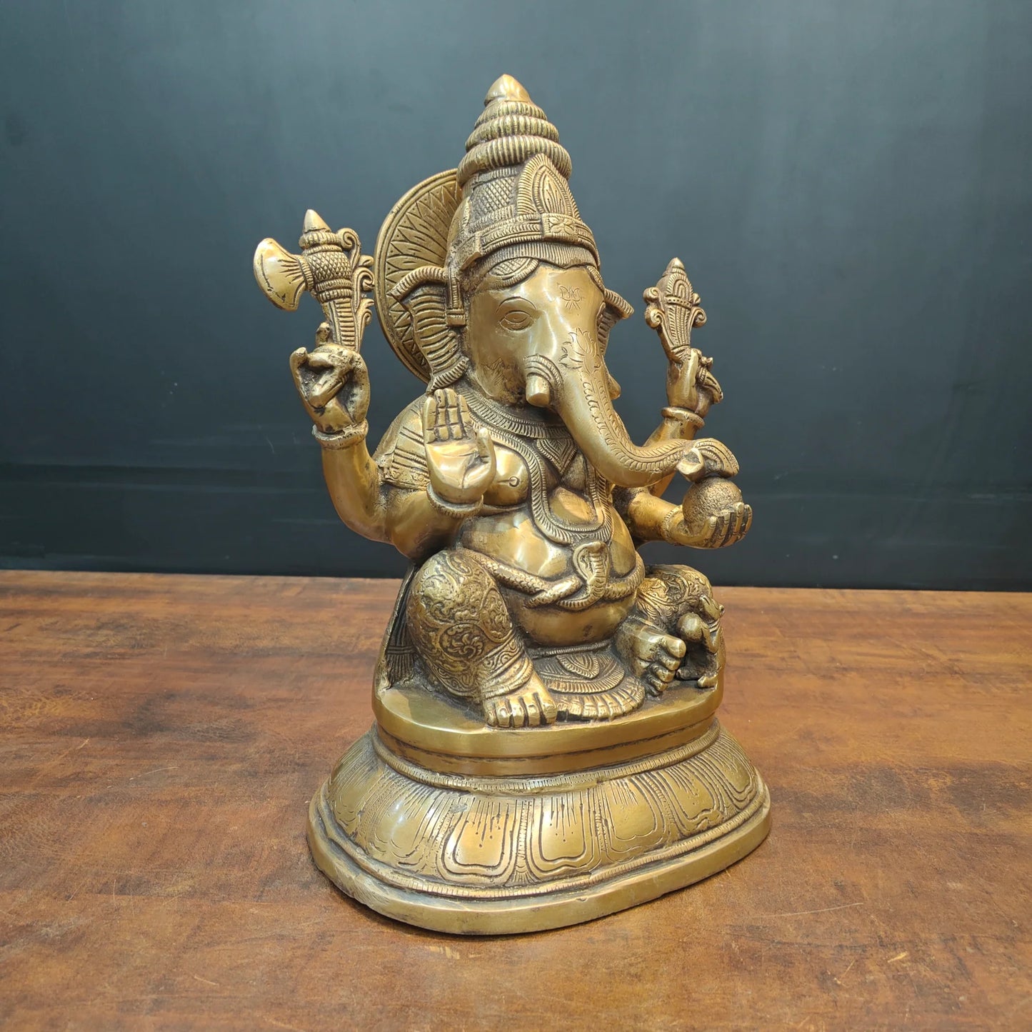 Brassaura® Brass Lord Ganesha Idol | Seated Ganpati Murti with Traditional Detailing | Sacred Brass Sculpture for Home Temple, Spiritual Décor & Gifting | 15 Inches | 13 Kg