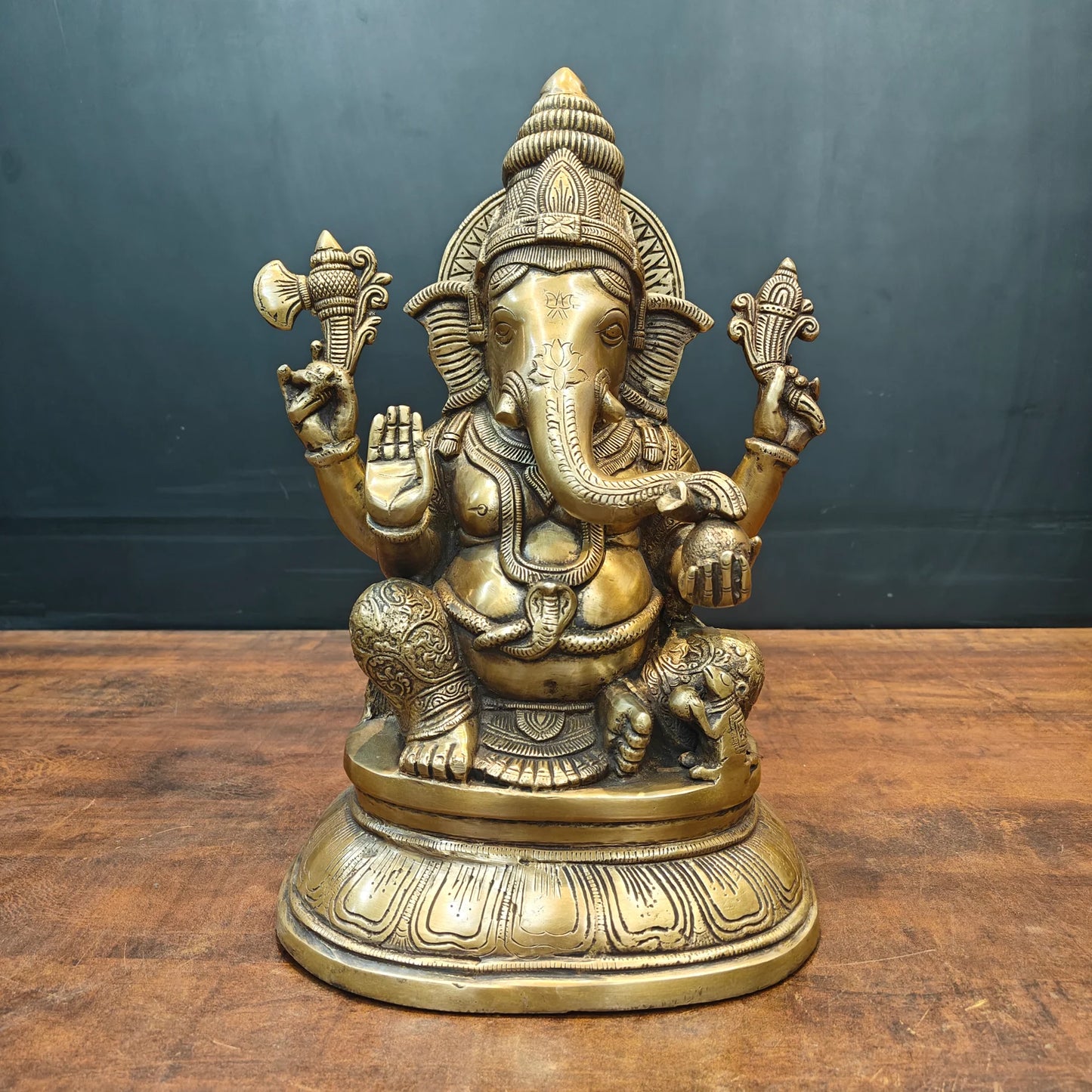 Brassaura® Brass Lord Ganesha Idol | Seated Ganpati Murti with Traditional Detailing | Sacred Brass Sculpture for Home Temple, Spiritual Décor & Gifting | 15 Inches | 13 Kg