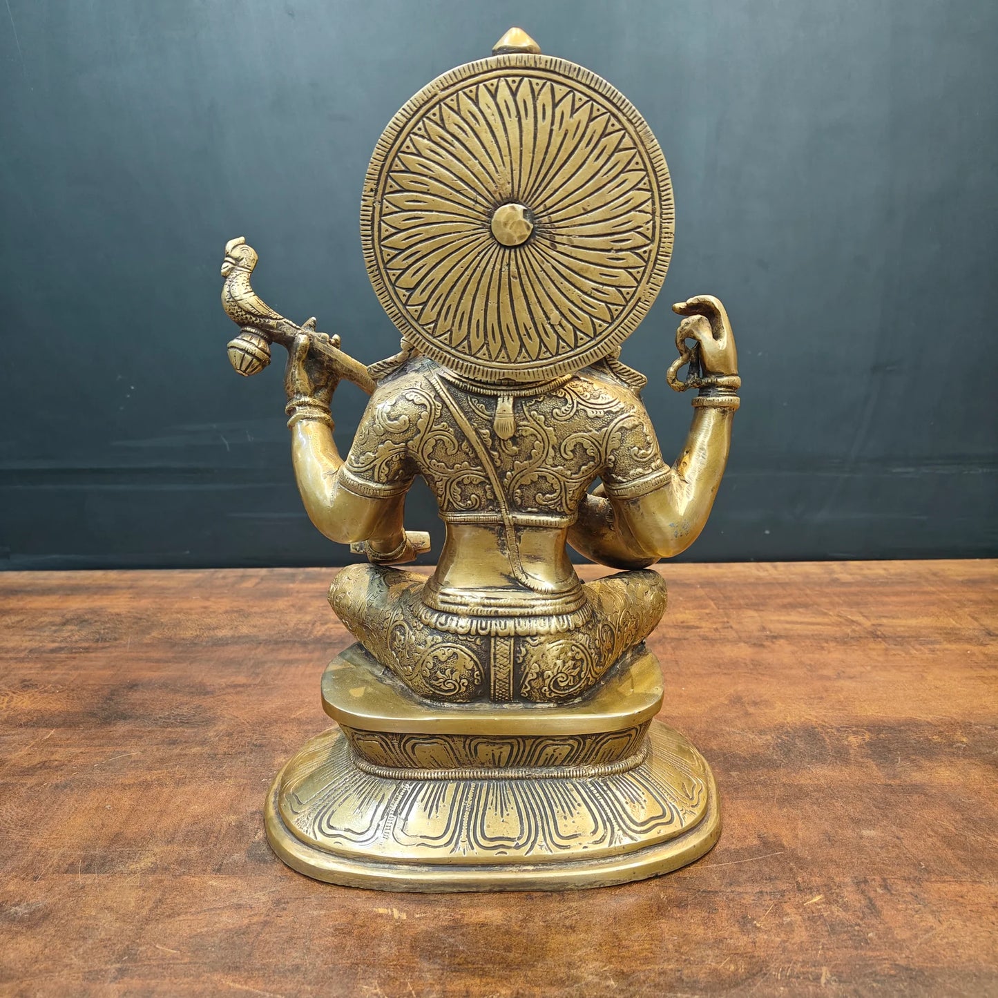 Brassaura® Brass Goddess Saraswati Statue | Handcrafted Premium Brass Saraswati Murti for Home Temple, Pooja & Spiritual Décor | Antique Brass Finish | 15 Inches | 13 Kg