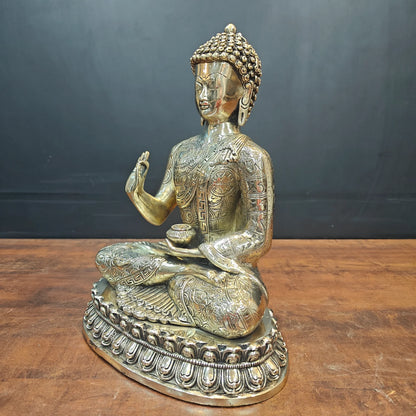 ब्रासोरा® वृंदावन वेणुगोपाल कृष्ण पीतल की प्रतिमा मोर के साथ | एंटीक नीला और सुनहरा रंग | ऊँचाई 20 इंच