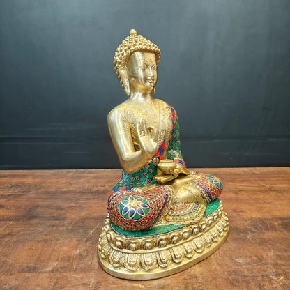 ब्रासोरा® वृंदावन वेणुगोपाल कृष्ण पीतल की प्रतिमा मोर के साथ | एंटीक नीला और सुनहरा रंग | ऊँचाई 20 इंच