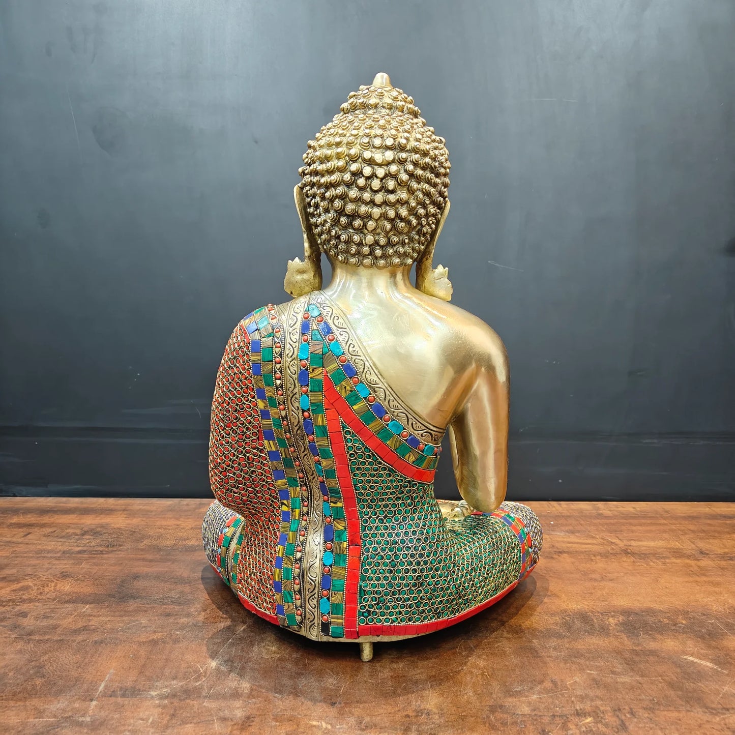 Brassaura® Brass Meditating Buddha Statue | Handcrafted Premium Brass Buddha Murti for Home Temple, Meditation & Spiritual Décor | Multicolor Stonework Finish | 20 Inches | 17 Kg