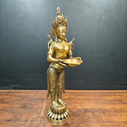 ब्रासोरा® वृंदावन वेणुगोपाल कृष्ण पीतल की प्रतिमा मोर के साथ | एंटीक नीला और सुनहरा रंग | ऊँचाई 20 इंच