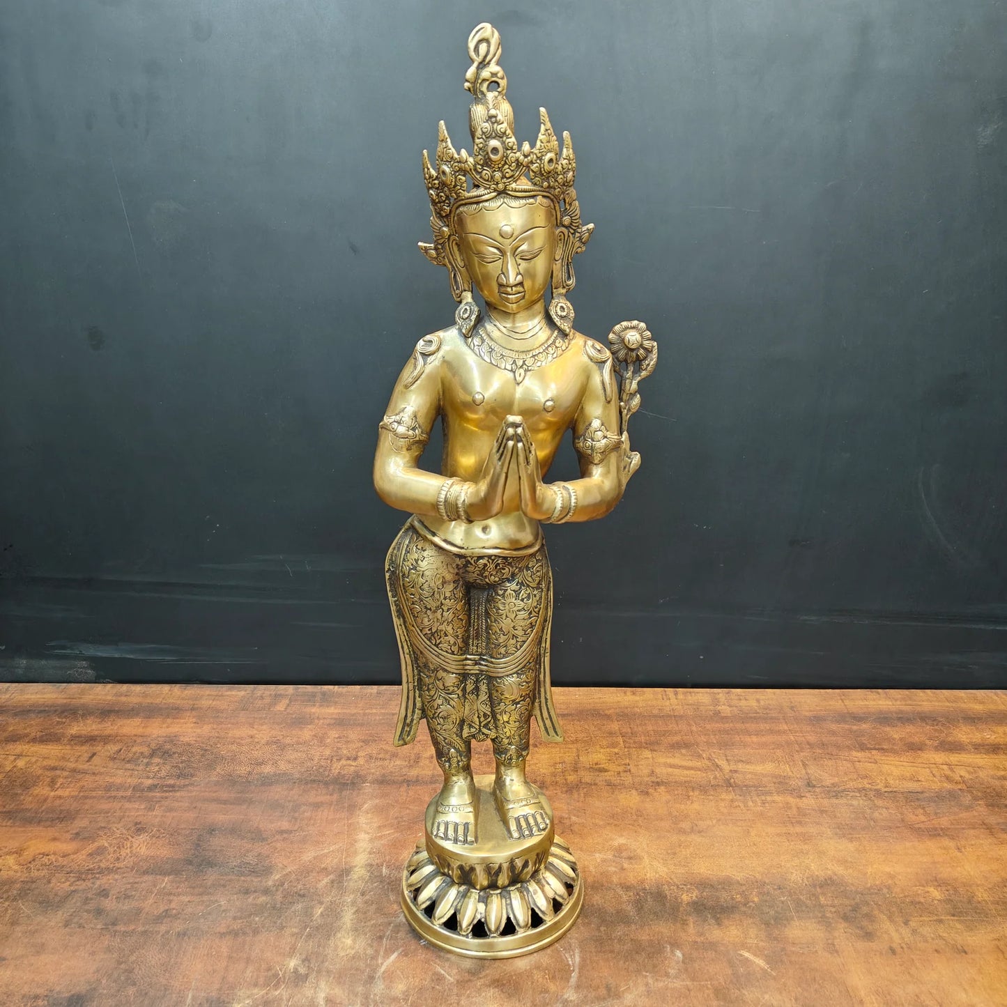 ब्रासोरा® वृंदावन वेणुगोपाल कृष्ण पीतल की प्रतिमा मोर के साथ | एंटीक नीला और सुनहरा रंग | ऊँचाई 20 इंच