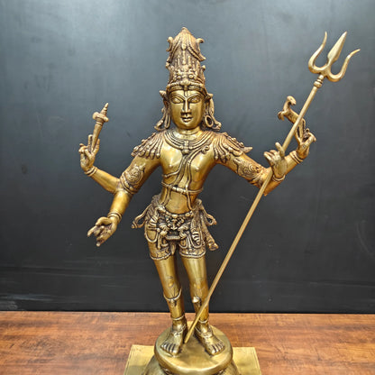 ब्रासोरा® वृंदावन वेणुगोपाल कृष्ण पीतल की प्रतिमा मोर के साथ | एंटीक नीला और सुनहरा रंग | ऊँचाई 20 इंच