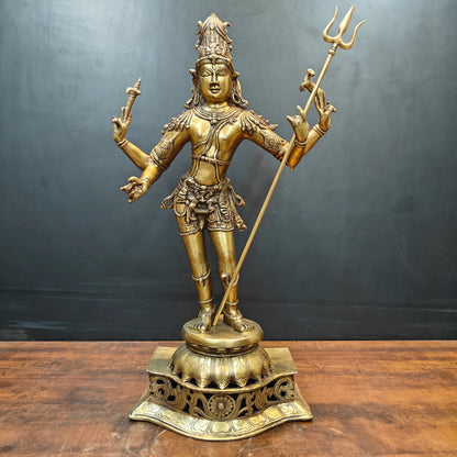 ब्रासोरा® वृंदावन वेणुगोपाल कृष्ण पीतल की प्रतिमा मोर के साथ | एंटीक नीला और सुनहरा रंग | ऊँचाई 20 इंच